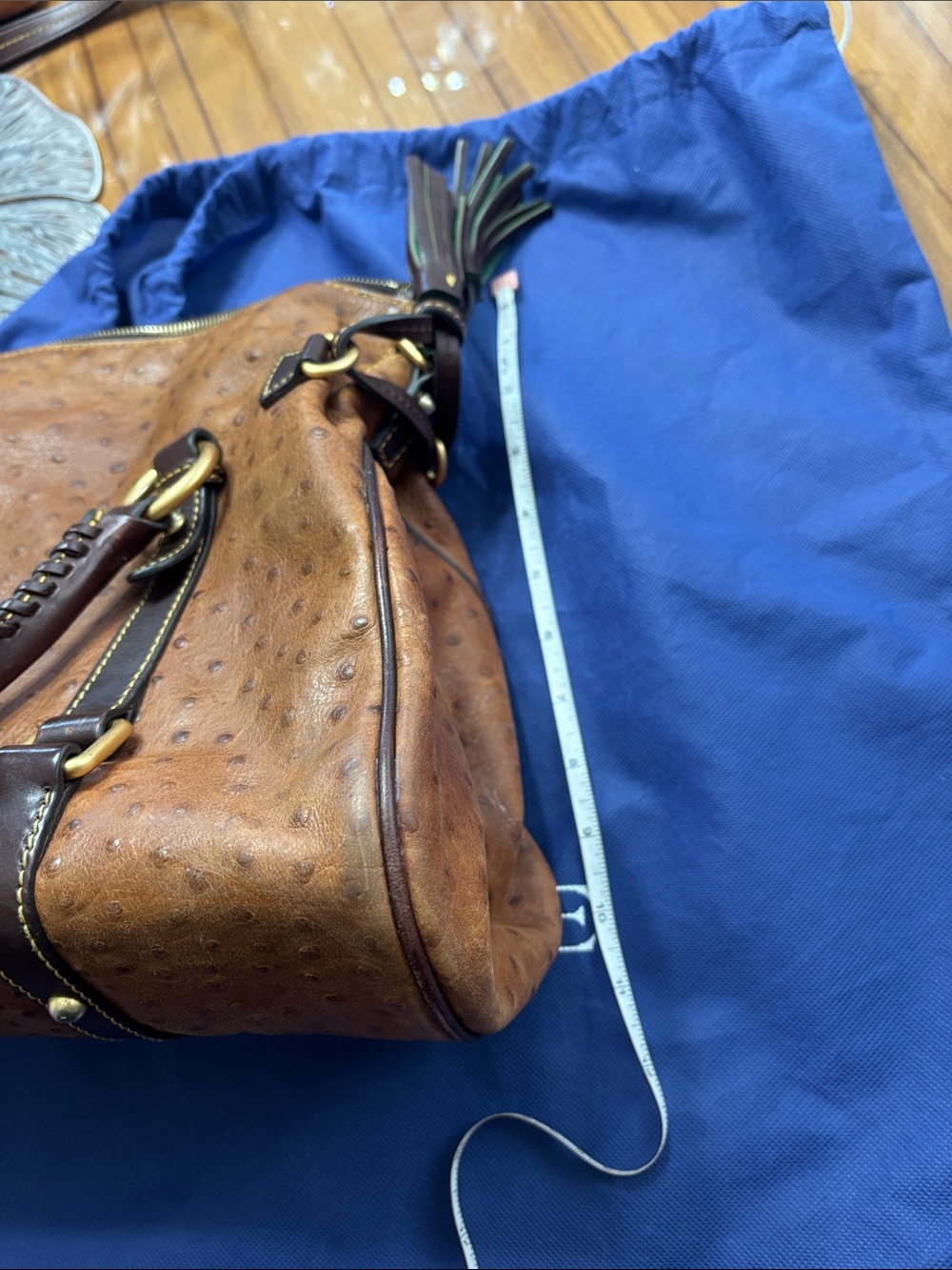 Dooney & Bourke Brown Ostrich-Effect Satchel with Dark Brown Trim - Picture 16 of 16